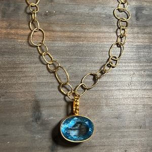 Dina Mackney Blue Topaz Enhancer on 14k Gold Vermeil Open Link Chain Necklace